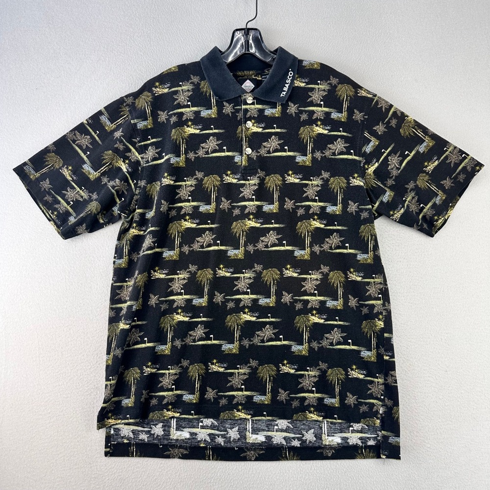 Tabasco McIlhenny Co Golf Polo Shirt Mens Large‎ Black Palm Tree Tropical Cotton